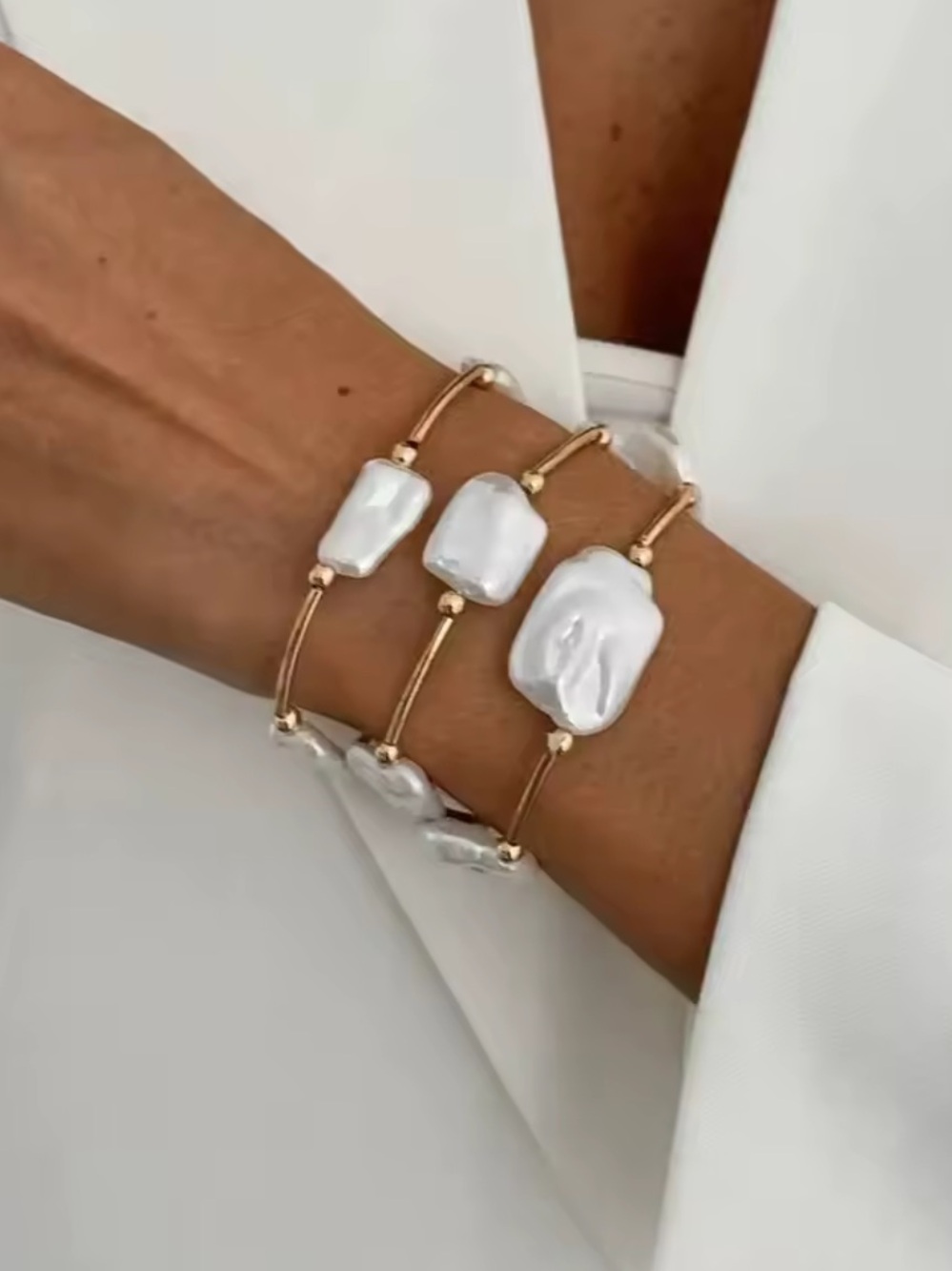 Kohl's Gold-Tone Bracelet Set with White Baroque Pearls